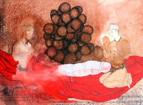 Mohsen Taasha Wahidi, untitled miniature, tecnica mista su carta, 20x30cm, 2013