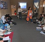 Boys and girls discuss gender violence, useful skills and other issues during a UNICEF-supported training in Nili, the provincial capital of Afghanistan’s Daikundi province.© UNICEF/2010/Beard