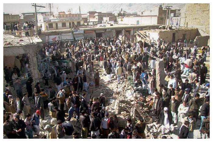 The market in Hazara Town in Pakistan in 2013 after a bomb killed more than 100 people, including Khadim's best friend.