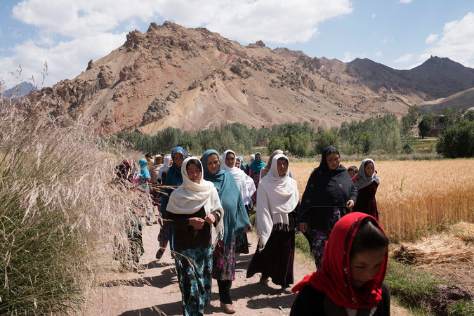 Female members of the farmers’ union last month in the Shibar Valley.